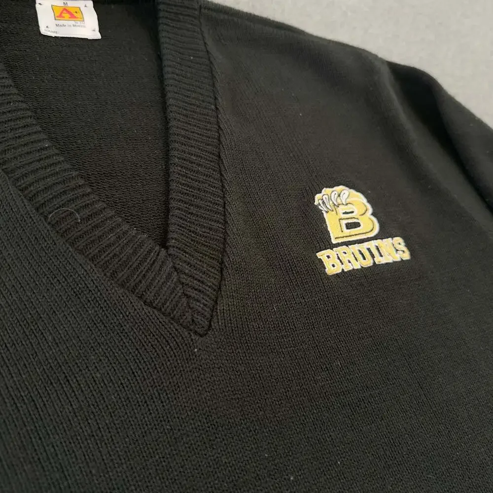 A+ by SAI Bruins Black V-Neck Long Sleeve Knit Sweater